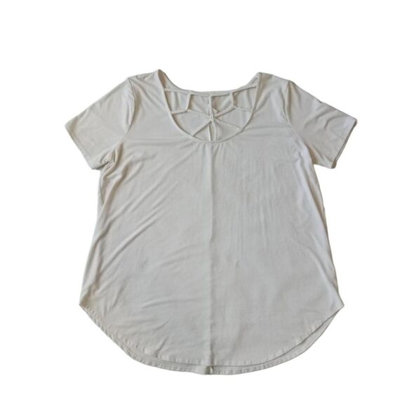 Zenana Premium Plus Size White Cut Out Cage Neckline Short Sleeve Tee Women's 3X - Picture 1 of 12